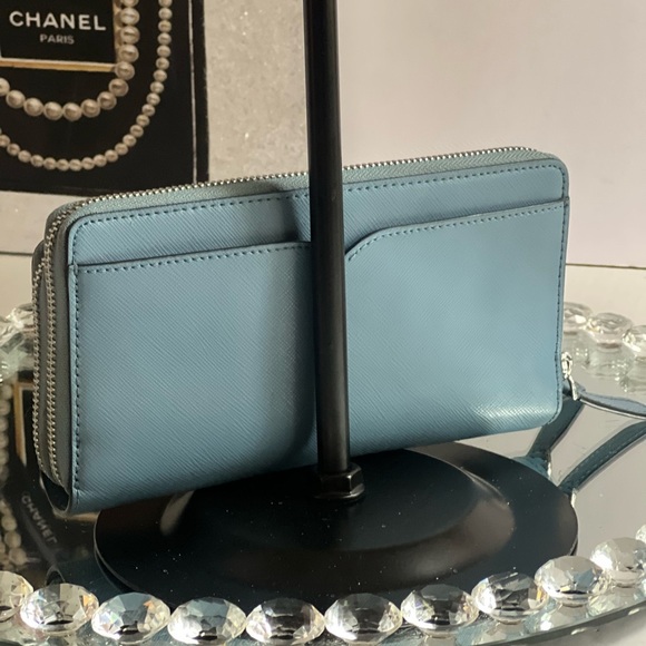 Kate Spade blue Leather Anita Patterson Drive doble zipper Wallet wrislet - Picture 4 of 17